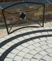 Table jardin mosaïque en fer forgé Table jardin mosaique ronde 130cm Céramique blanche 2 cercles 1 étoile Ardoise